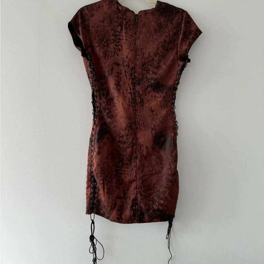 HOUSE OF CB NWT Daphne Antique Copper Lace Up Mini Dress S_7
